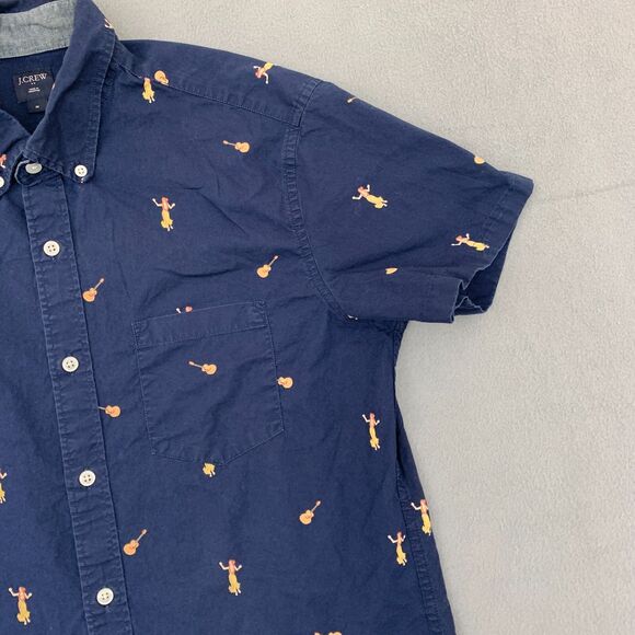 J. Crew Button Shirt Mens Size Medium Hawaii Girl Guitar Short Sleeve Blue - Picture 4 of 16